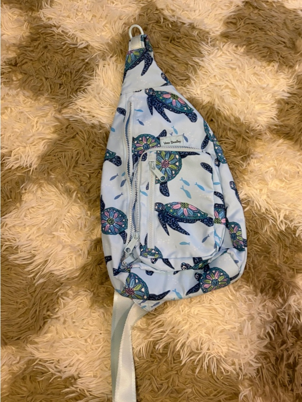 Vera Bradley Sea Turtle Sling Bag - Light Blue with Navy & Pastel Accents